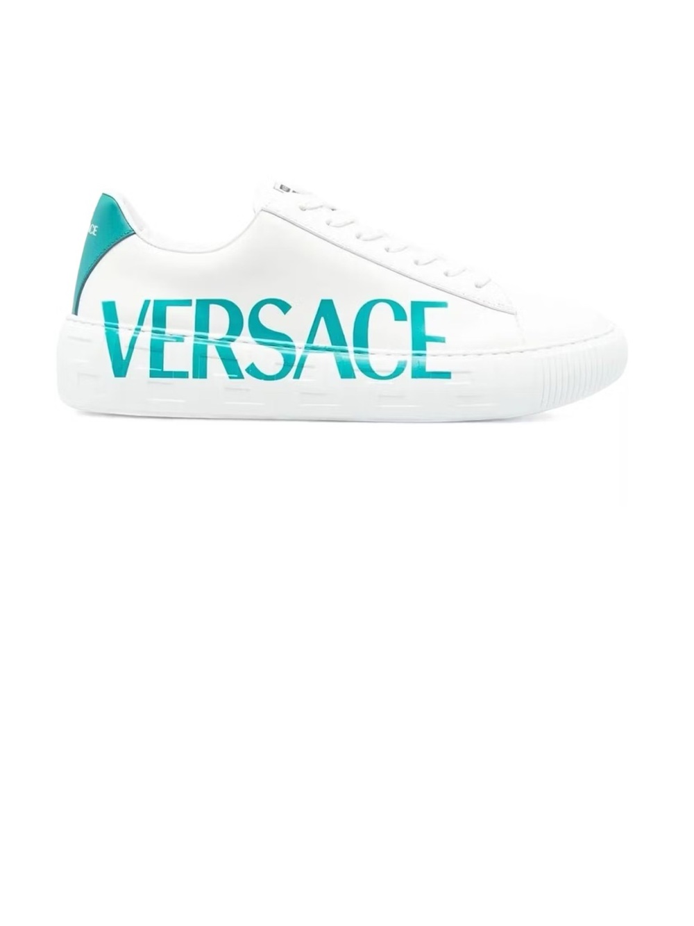 Versace La Greca Logo Low Top Sneakers White Aqua Blue Men’s EU 44/US 11